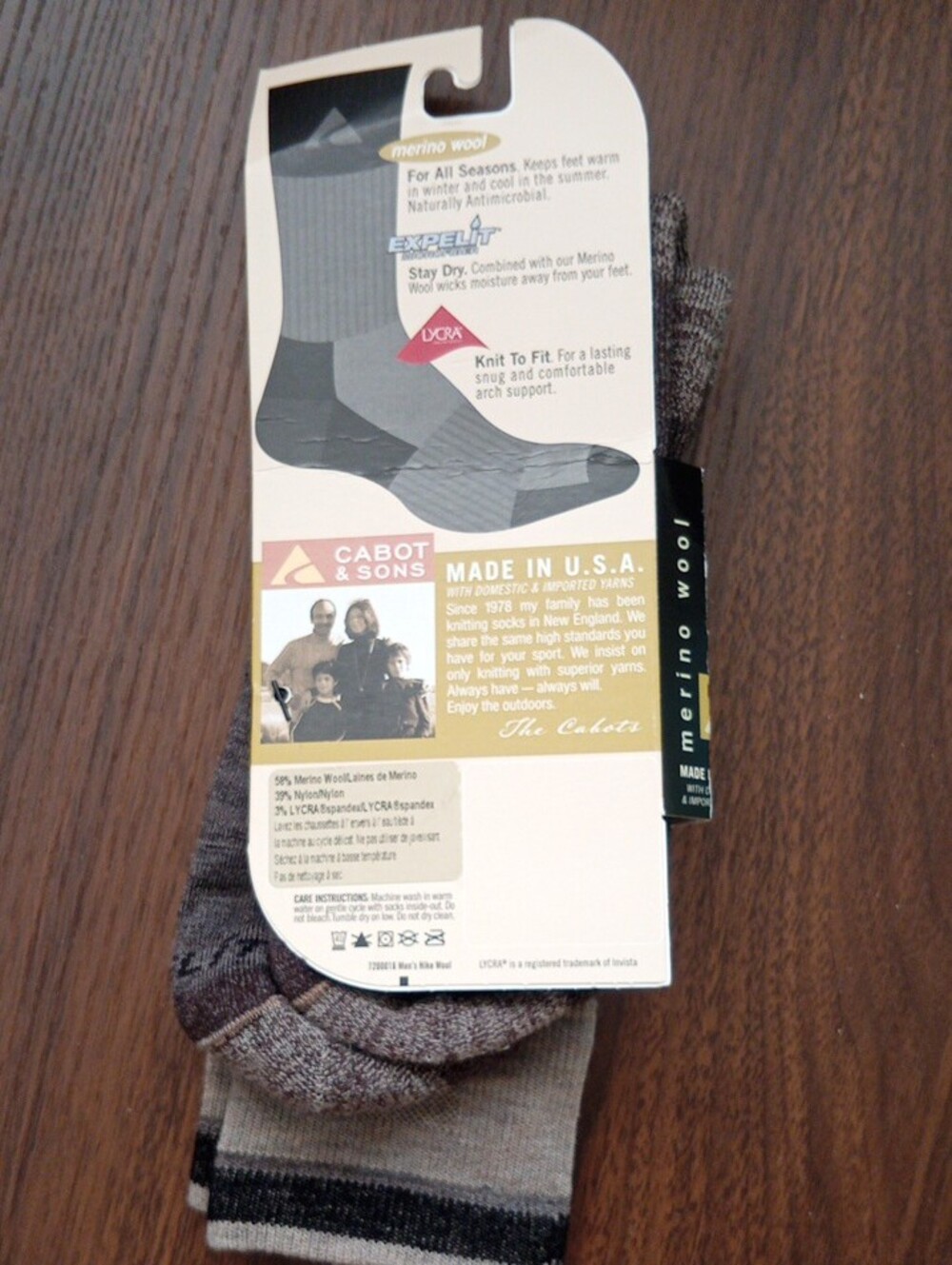 NWT Cabot & Sons Men's Merino Wool Hiking Socks Shoe Size 9-12 - Picture 2 of 2